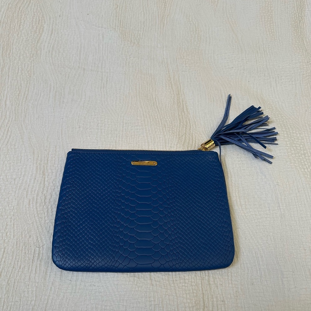 Blue Textured Clutch with Tassel
